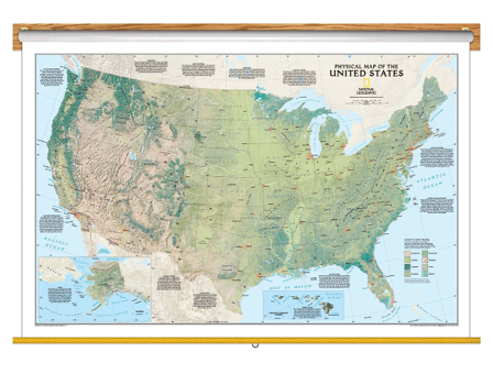 USA Physical Wall Map Classroom Pull Down